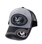 Rooster Patch Baseball Cap, Light Grey w/Black Leather Bill