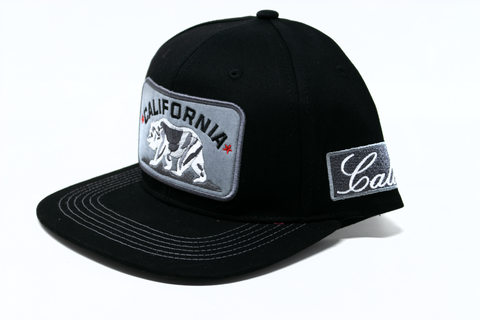 Snapback Cap -  California Bear Silver Patch, Black