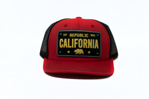 Snapback Cap Republic California License Plate Patch Trucker, Red