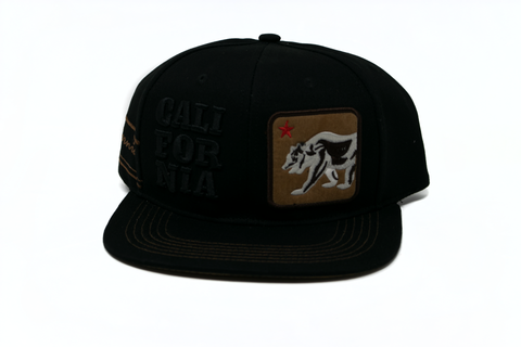 Snapback Cap California Brown Square Bear Patch, Black