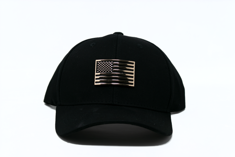 Baseball Cap USA Flag Gold Plate(adjustable), Black