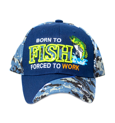 Baseball Cap - Born to Fish Forced to Work, Navy Digi Camo