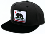 Snapback Cap Est 1850 California Republic Square Patch, Dark Grey w/Black Brim