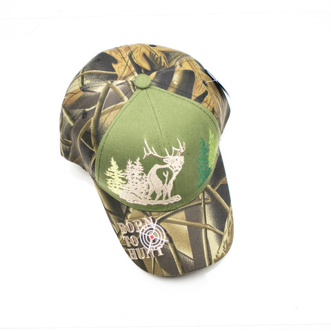 Baseball Cap - Born to Hunt Green Camo Deer Trees