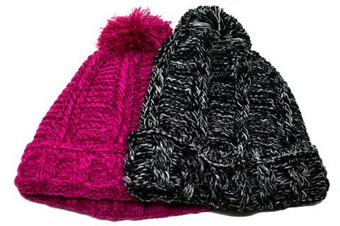 Beanie Pom Slouchy w/Lining, Asst'd Colors