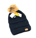 Beanie w/Pom - Soho Fur, Black