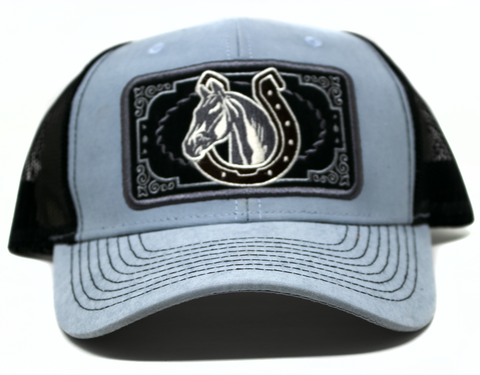 Baseball Cap Western Patch Horseshoe w/ Horse, Grey