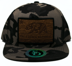 Snapback Cap Faux Wood Bear Patch, Black Camo