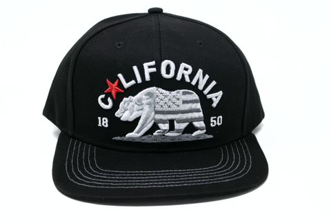 Snapback Cap - Cali Flag Bear, Black