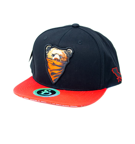 Snapback Cap Bandana Bear, Black w/Red Bill