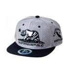 Snapback Cap - California Republic Bear, Grey w/Black Brim