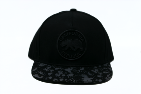 Snapback Cap California Republic w/Paint Splotch Brim, Black