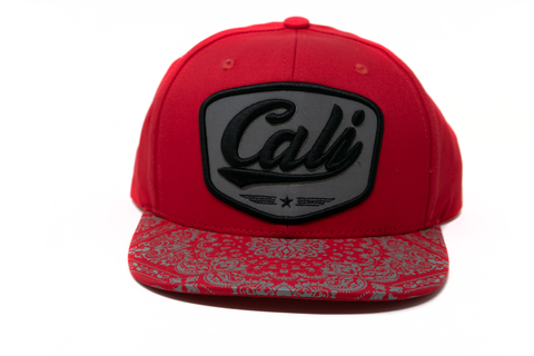 Snapback Cap -  Cali Patch w/Bandana Print Brim, Red