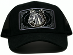 Baseball Cap Western Patch Horseshoe w/ Horse, Black