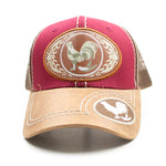 Rooster Patch Baseball Cap, Burgundy w/Brown Leather Bill