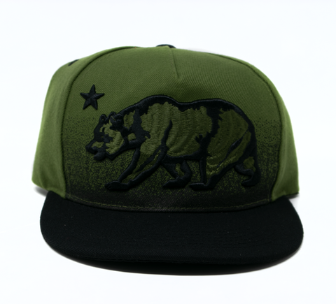 Snapback Cap -  Large Cali Bear, Olive w/Black Brim