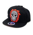 Snapback Cap -  Skull & Red Roses