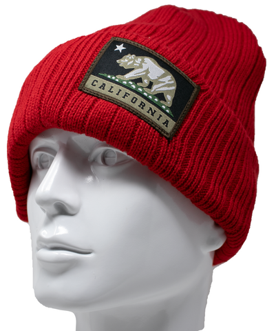 Beanie - California Bear Patch Red