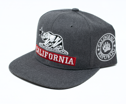 Snapback Cap - California Red Banner, Dark Grey